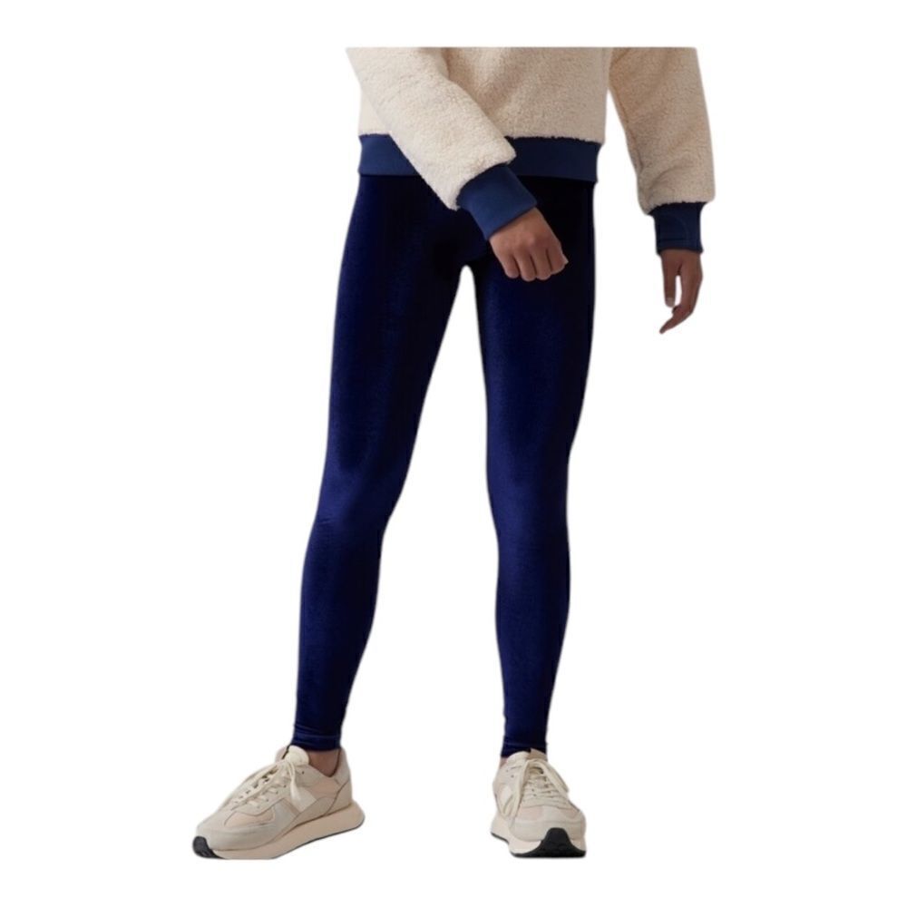 Athleta Girl Navy Blue High Rise Chit Chat Velvet Tight Leggings Large 12 NWOT